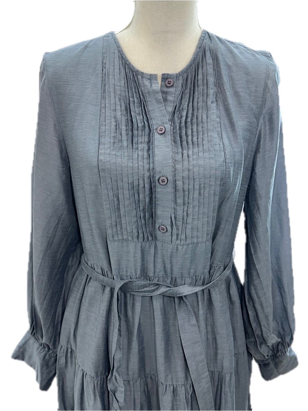 Anthropologie Mare Mare Slate Gray Tiered Pintuck Midi Dress - Picture 3 of 9